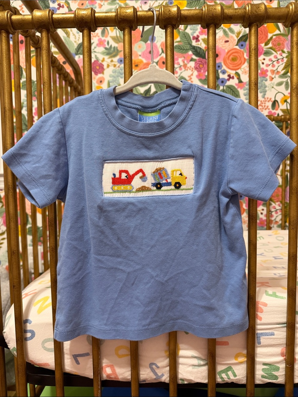 Velani Light Blue Short-Sleeve Tee with Construction Truck Panel
